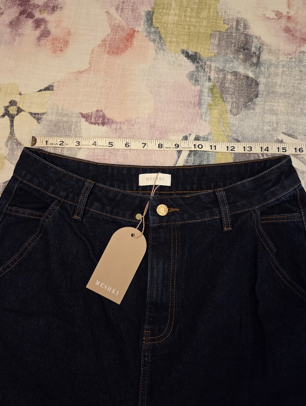 MESHKI Jen‎ Indigo Blue Wide Leg Flare Denim Jeans Women's SZ 14 Ultra Wide NWT - Picture 11 of 16
